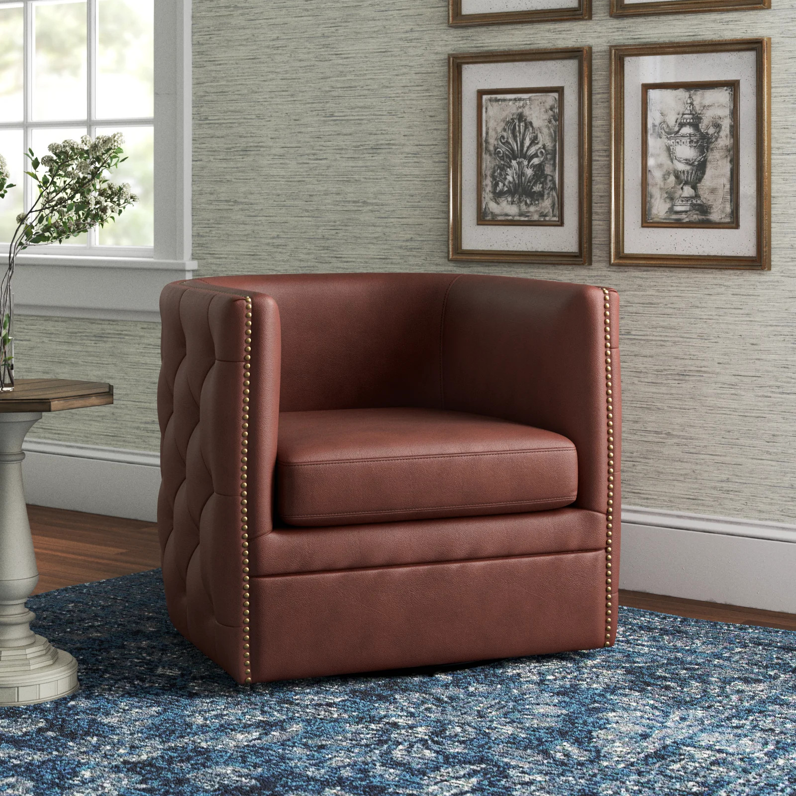 Calzada 31" Top Grain Leather Swivel Armchair | Wayfair North America