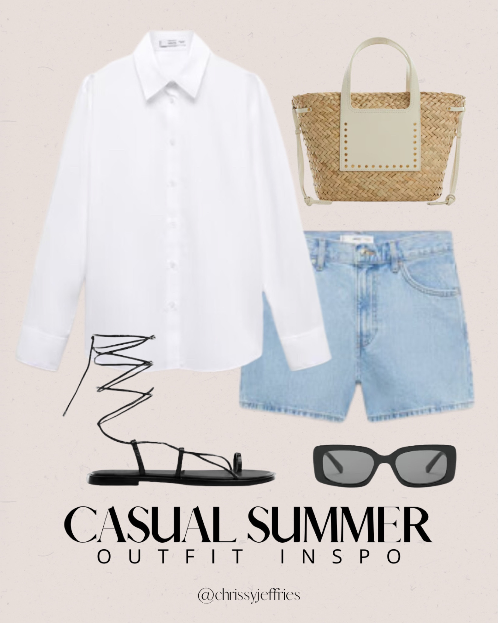 Embrace effortless chic this summer with a casual outfit that’s perfect for any occasion. Featuring a crisp white button-up shirt paired with classic denim shorts, this look is both timeless and versatile. Add some flair with strappy black sandals, a trendy woven bag, and sleek black sunglasses to complete your ensemble. Perfect for brunch, shopping trips, or casual get-togethers. 

#CasualSummerStyle #EffortlessChic #SummerOutfits #FashionInspo #CasualChic

#LTKmodest #LTKsummer #LTKstyletip