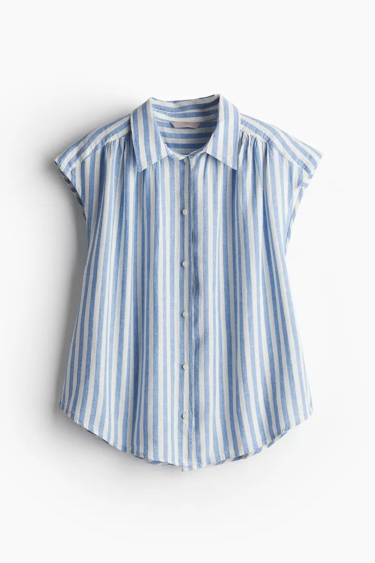 Linen-blend Sleeveless Shirt - White/blue striped - Ladies | H&M US | H&M (US + CA)
