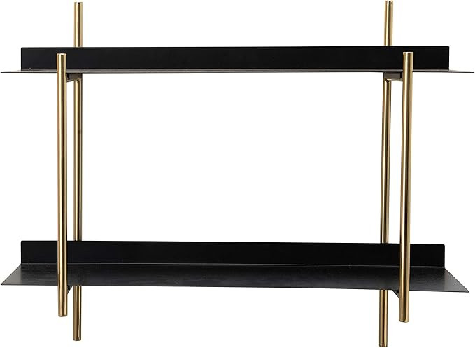 Bloomingville Metal Wall 2 Shelves, Black & Gold Finish Shelf | Amazon (US)