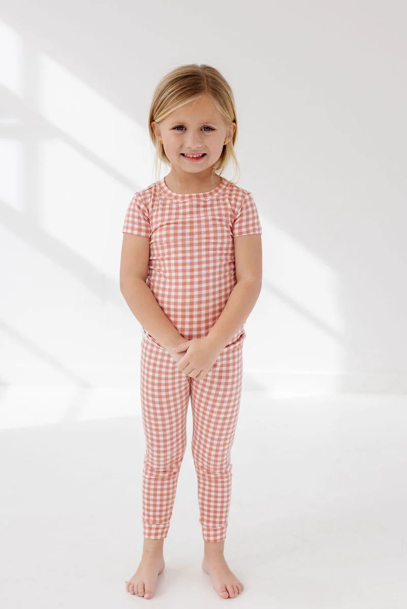 Short Sleeve PJ Set in Peony Gingham | Plain Jane