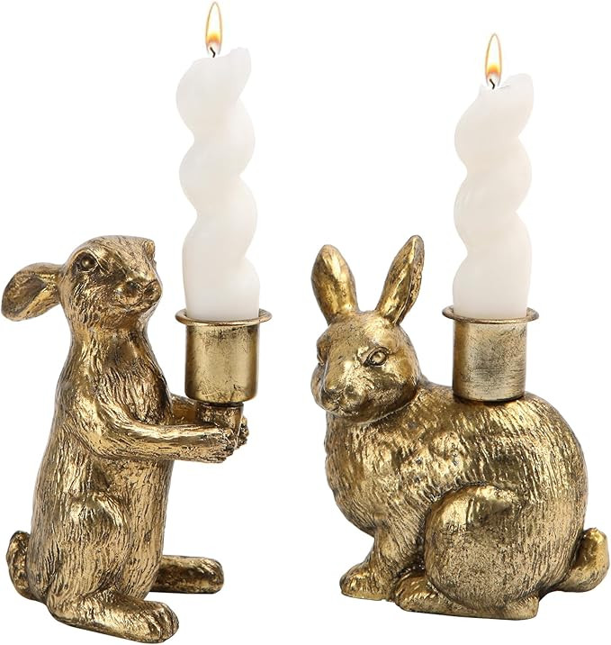 NIKKY HOME Gold Taper Candle Holders, Easter Bunny Decorations, Vintage Rustic Candlesticks Pedes... | Amazon (US)