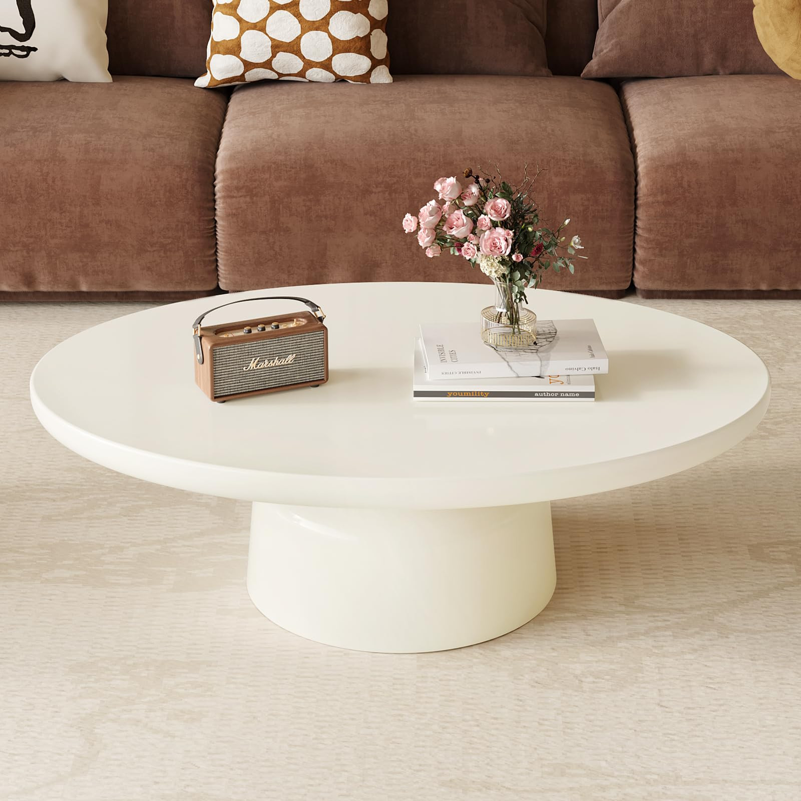Oval Coffee Table for Living Room 45.66" Modern Central Table with Sturdy Base White Center Table... | Amazon (US)