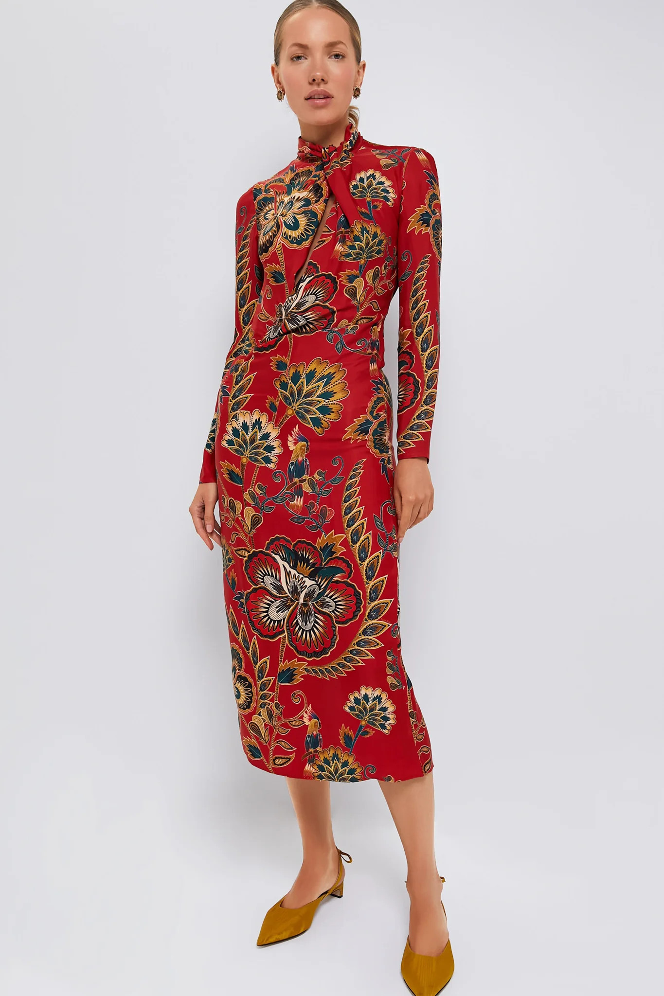 Red Floral Cutout Long Sleeve Midi Dress | Tuckernuck (US)