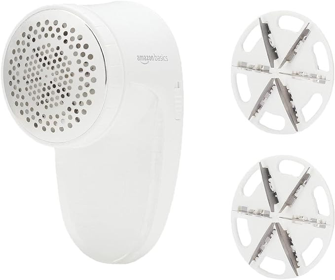 Amazon Basics Battery Operated Fabric Shaver, Lint and Fuzz Remover with 2 Spare Blades - White | Amazon (US)