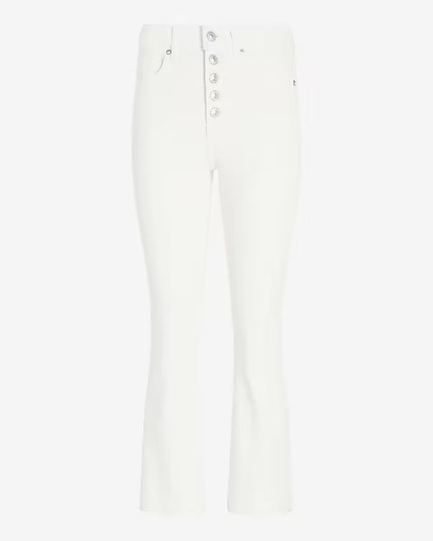 High Waisted White Cropped Flare Jeans | Express