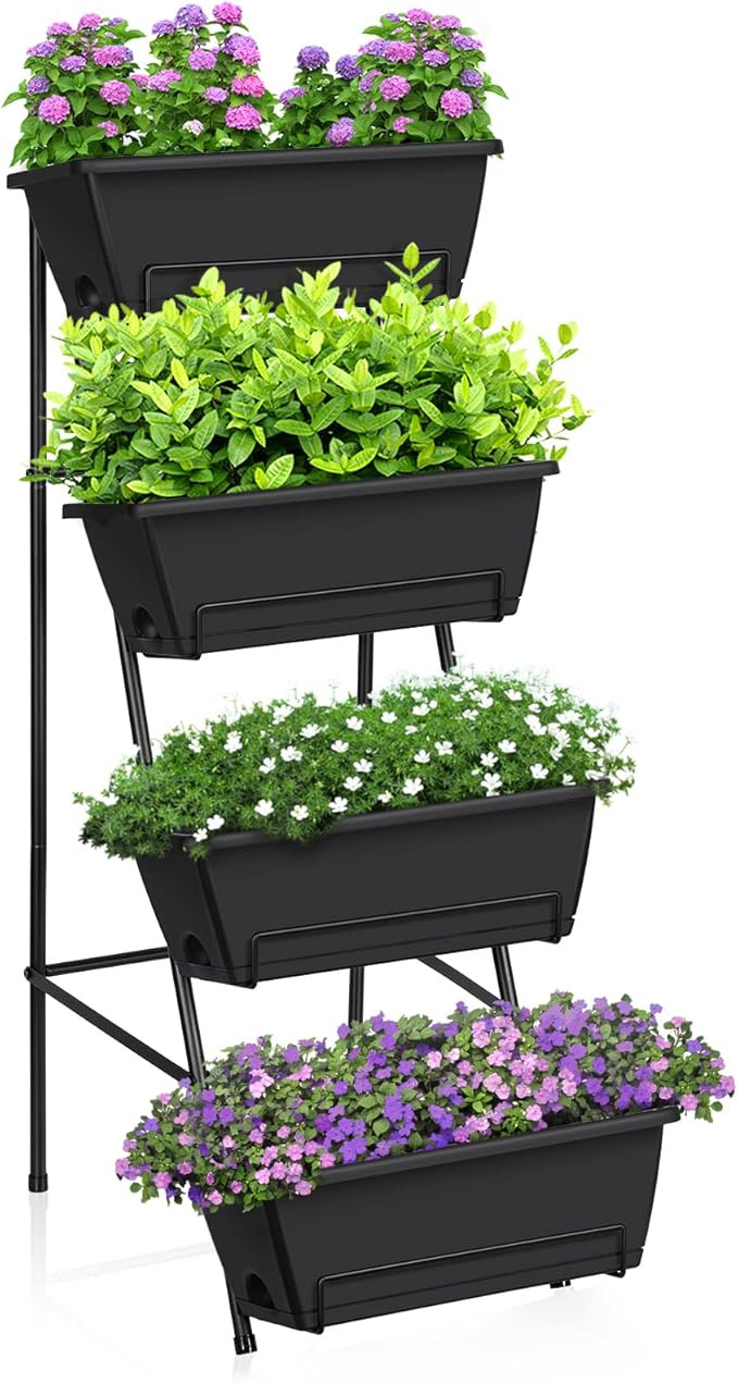 OYEAL Raised Garden Bed 4 Tier Vertical Garden Planters Indoor Outdoor Raised Planter Box with Le... | Amazon (US)