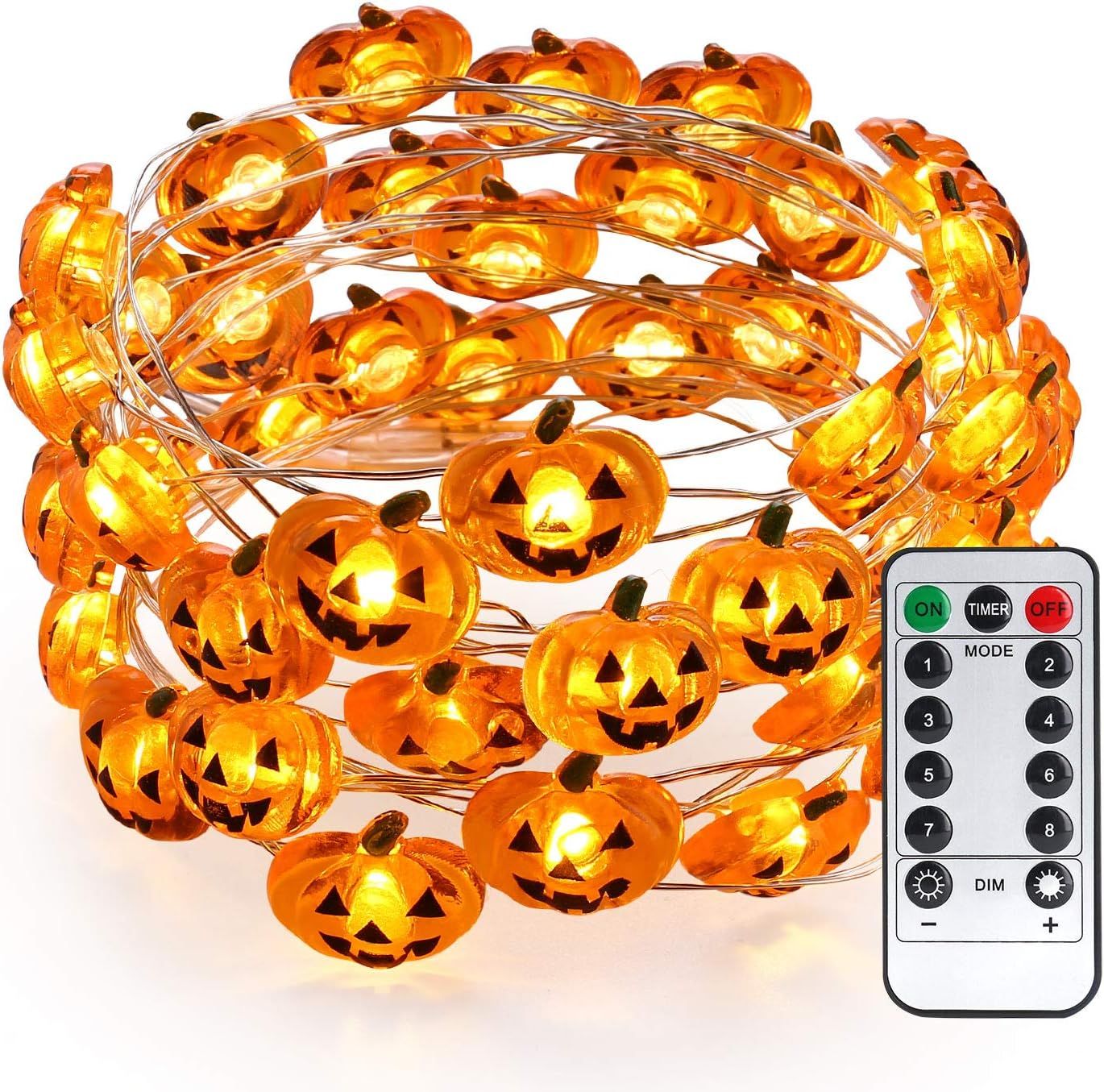 Brizled Pumpkin Halloween String Lights, 40 LED 13.12ft 8 Modes Battery Powered Fairy Lights with... | Amazon (US)