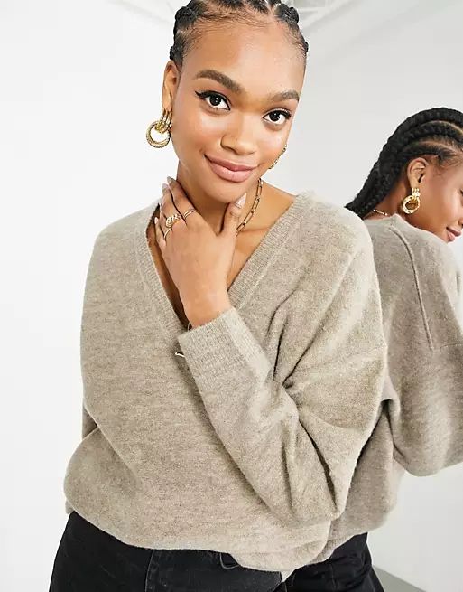 ASOS EDITION v neck sweater in taupe | ASOS (Global)