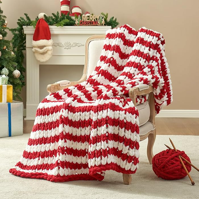 Amélie Home Chunky Knit Blanket Throw, Thick Soft Yarn Chunky Throw 50x60, Handmade Chenille Cab... | Amazon (US)