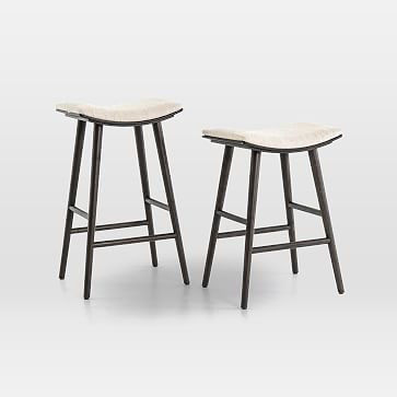 Oak Wood &amp; Upholstered Saddle Bar &amp; Counter Stools | West Elm (US)