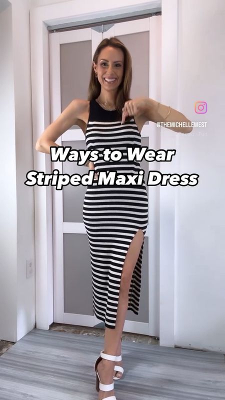 Fave maxi dress alert!! 😍😍 I promised a real on different ways to wear this! It is so versatile! The fit is so flattering! I know horizontal stripes can be scary, but this has some stitching at the rib cage that accentuates the waist and makes the hips look amazing! I also love the side slit placement this dress is absolute perfection. I am wearing a size small. And I forgot to add it but a chambray top with the last two looks would be so cute - either on or around the waist! I’ll link my fave! 

#LTKParties #LTKVideo #LTKFindsUnder100