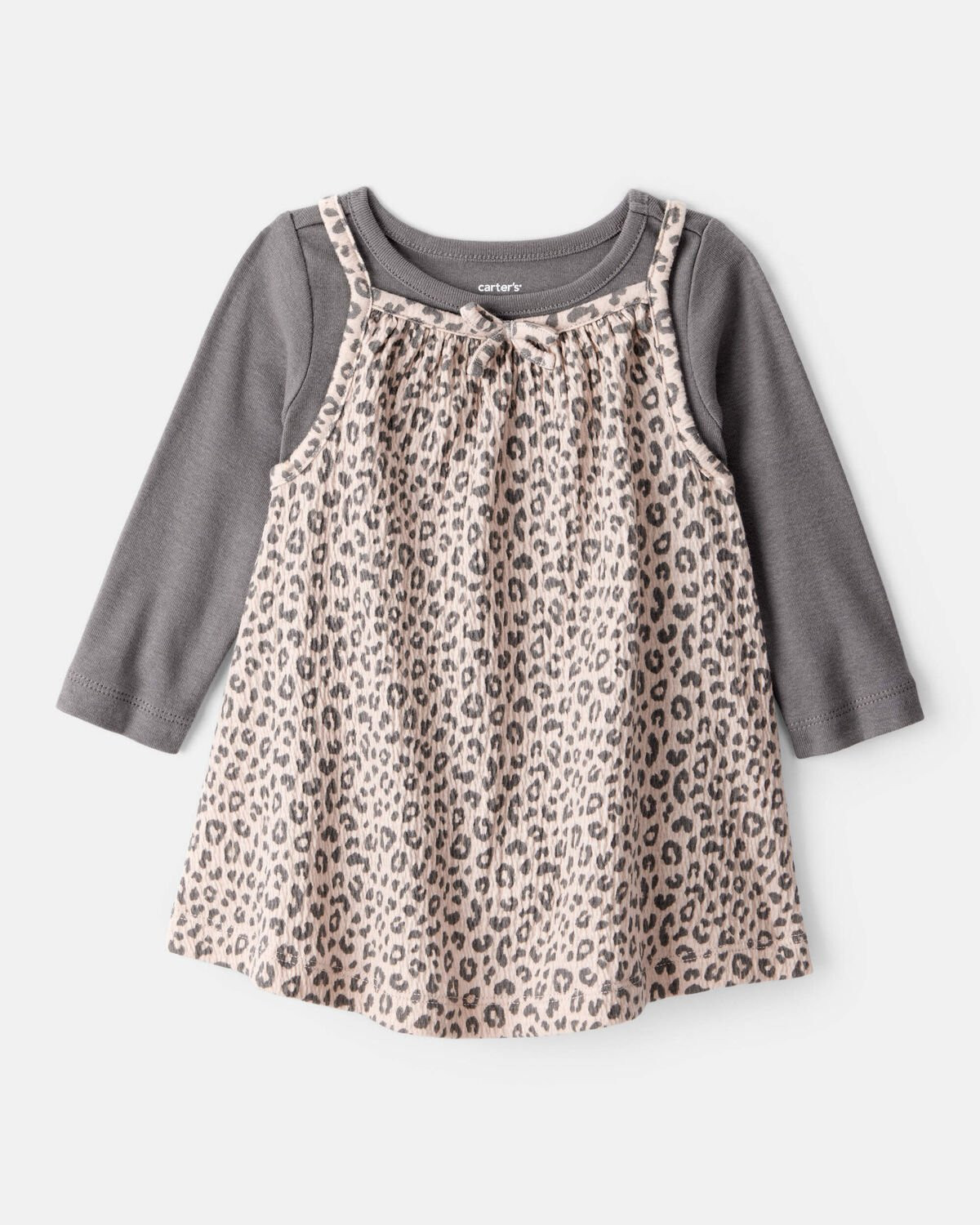 Baby Girl 2-Piece Leopard Print Long-Sleeve Dress Set - Grey/Brown | Carter's | Carter's Inc