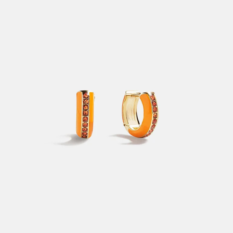 Game Day Enamel Huggie Earrings - Light Orange | BaubleBar