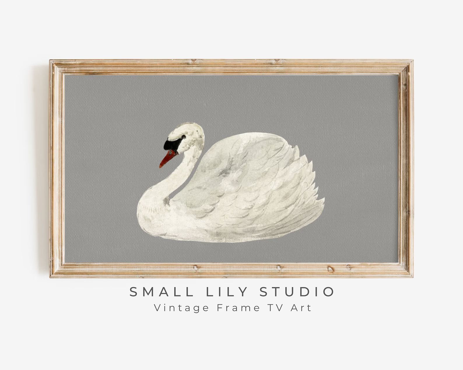 Samsung Frame TV Art Swan, Neutral Vintage Painting White Swan on Grey Canvas, Minimalist Antique... | Etsy (US)