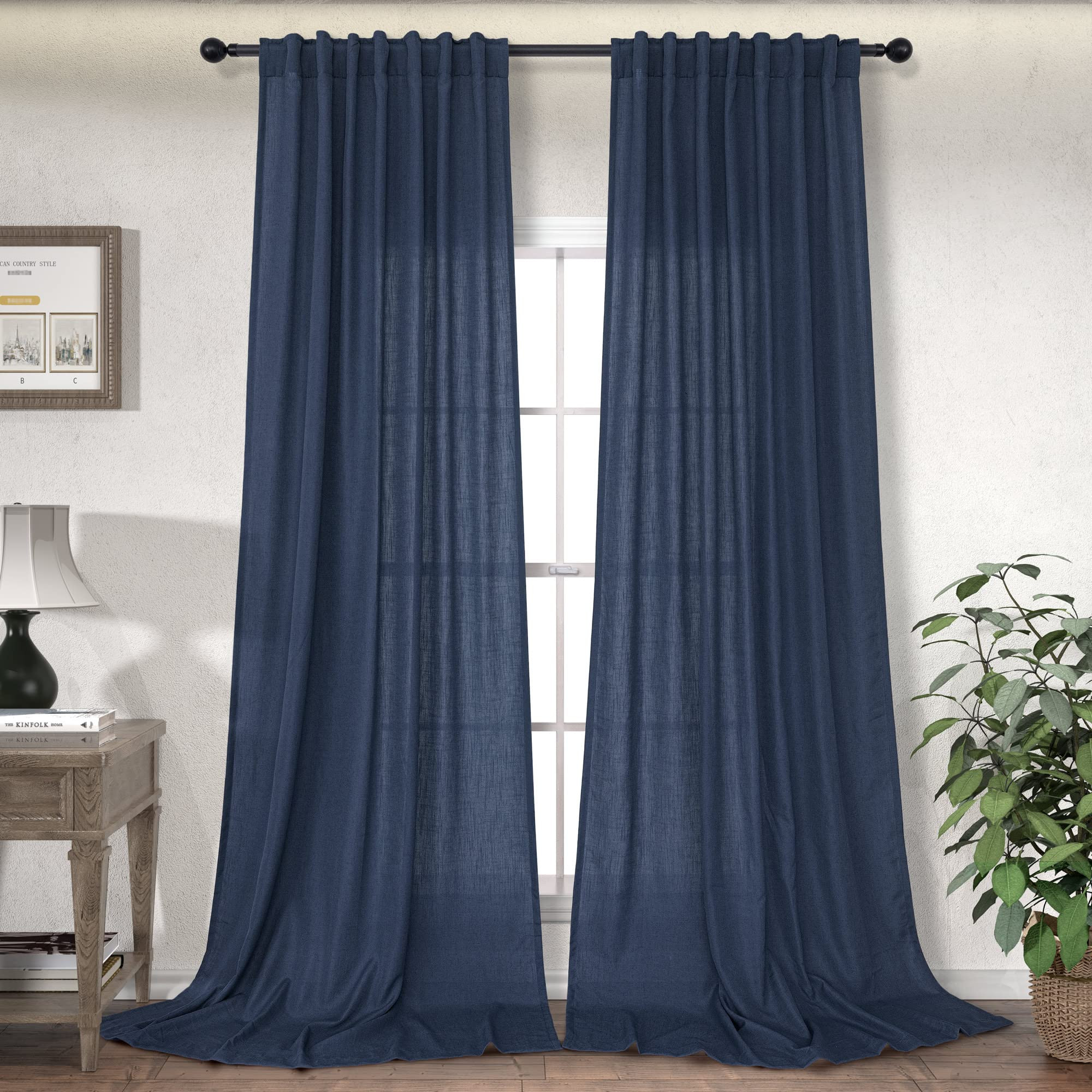 Navy Blue Curtains 96 Inches Long for Living Room Dining 2 Panel Set Back Tab Pocket Marine Drape... | Amazon (US)