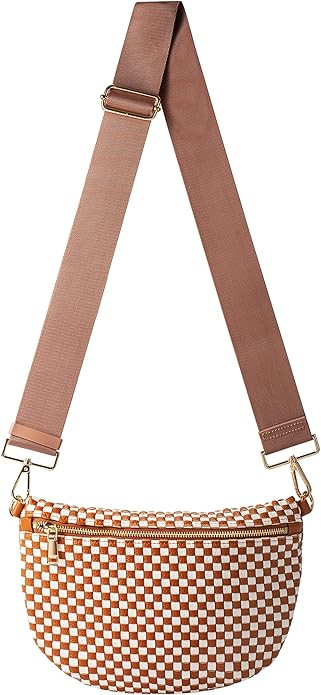 Woven Crossbody Bag for Women, Checkered PU Bum Bag Sling Purse with Adjustable Strap for Travel,... | Amazon (US)