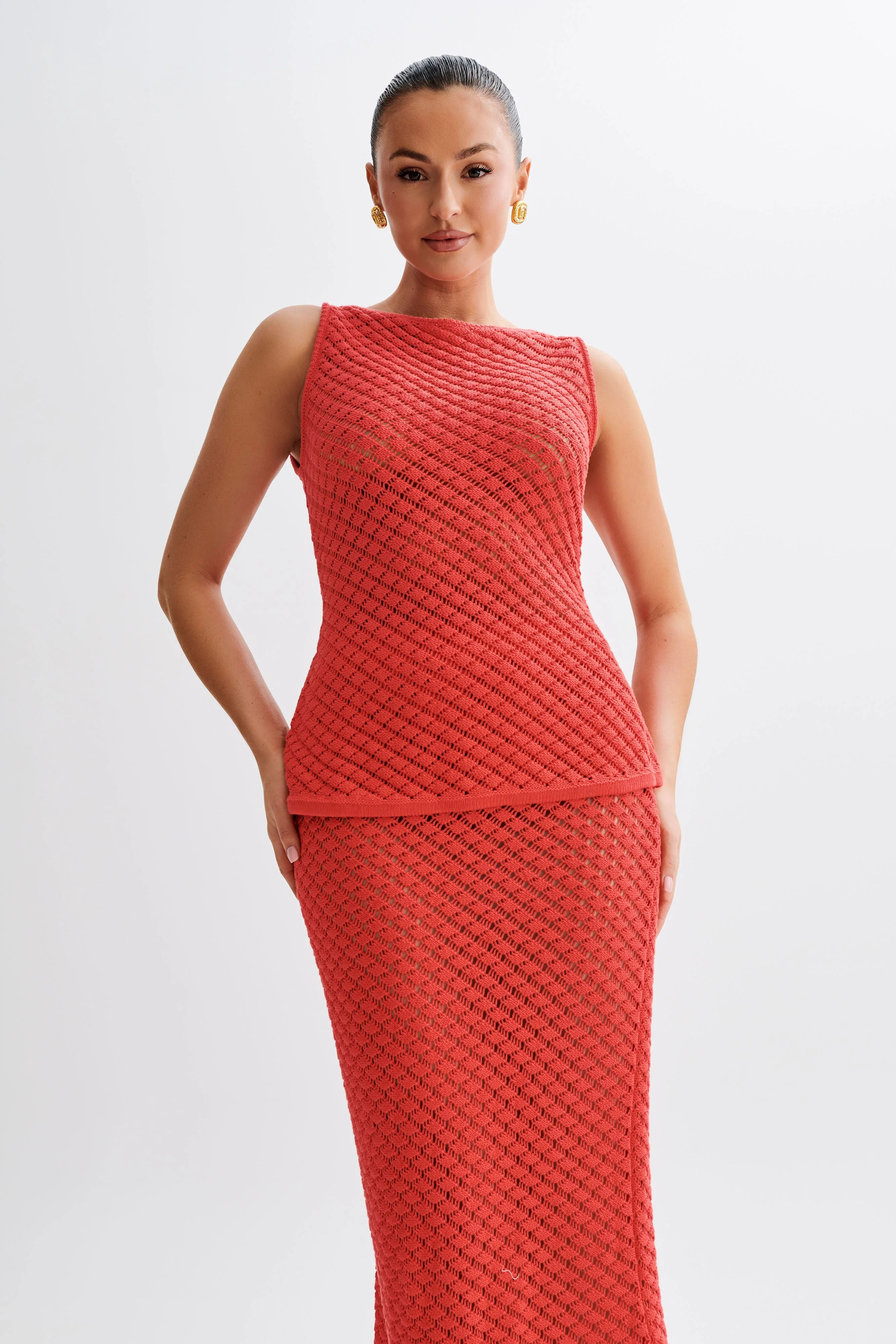 Guiliana Sleeveless Knit Top - Pomegranate | MESHKI US