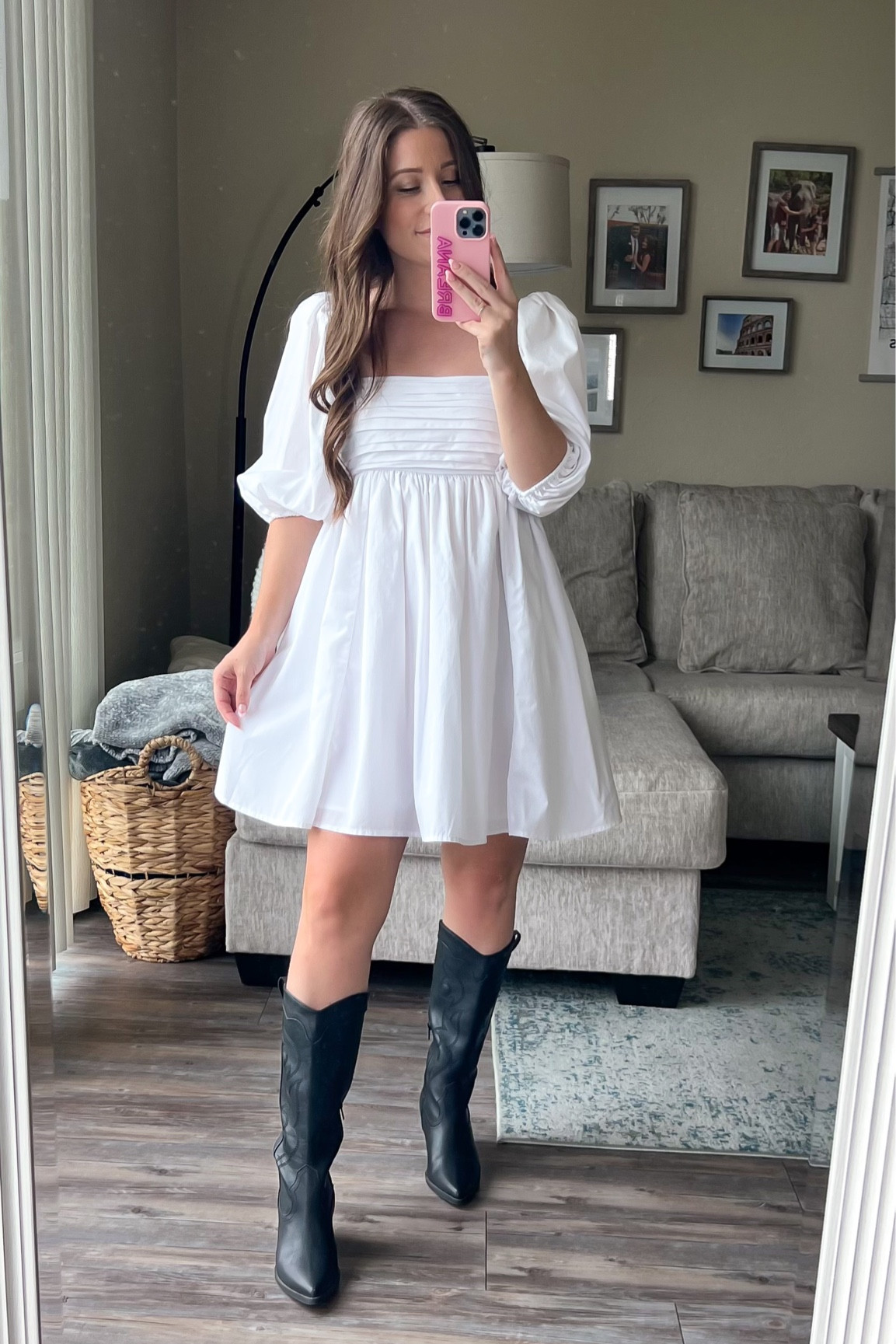 white dress black boots Irina Sequin Mini with Bow S The Tavita White Dress features a mini length Tights Ankle Boots Party Black