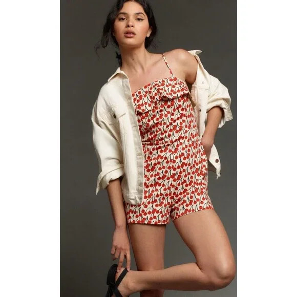 Anthropologie Corey Lynn Calter Romper Red Cherry Strapless Summer USA Small NWT | Poshmark
