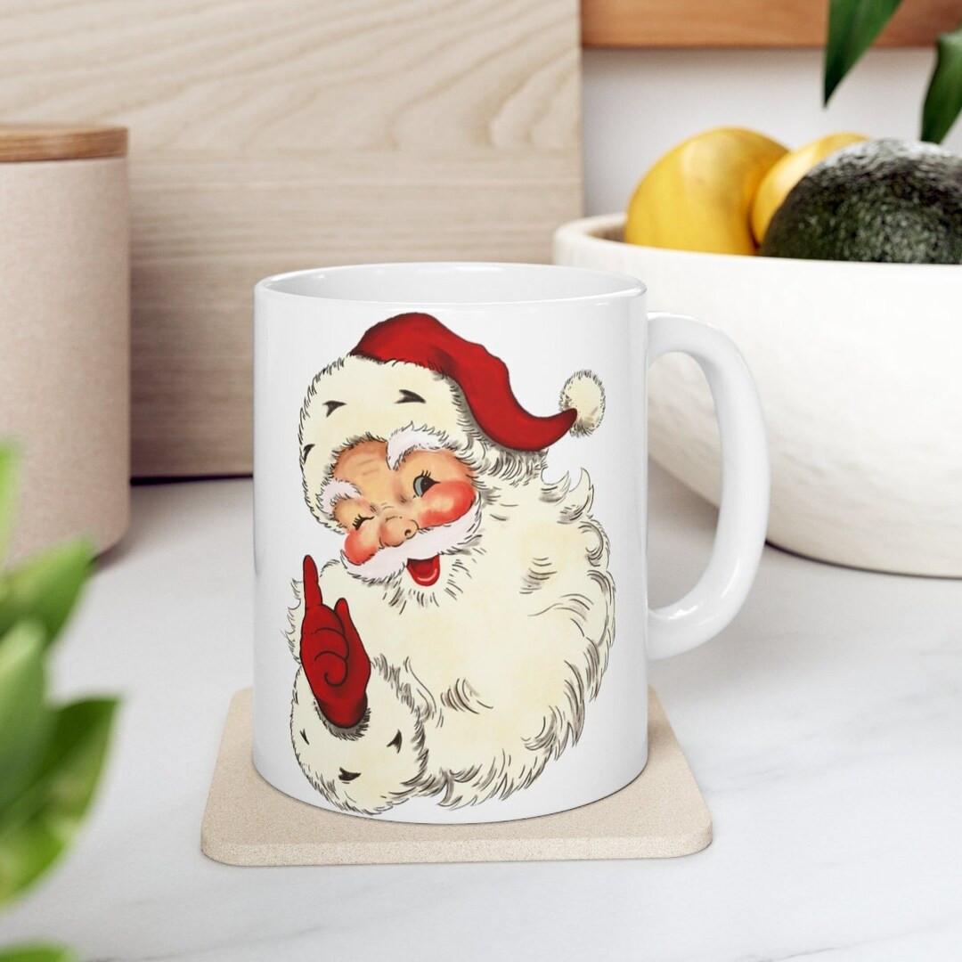 Vintage Santa Christmas mug, Retro Santa Christmas gift,Reindeer mug, Hot Cocoa, Secret Santa gif... | Etsy (US)