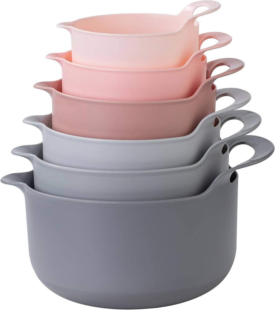 COOK WITH COLOR Non-Slip Mixing Bowls - 6 Piece Nesting Plastic Mixing Bowl Set with Pour Spouts ... | Amazon (US)