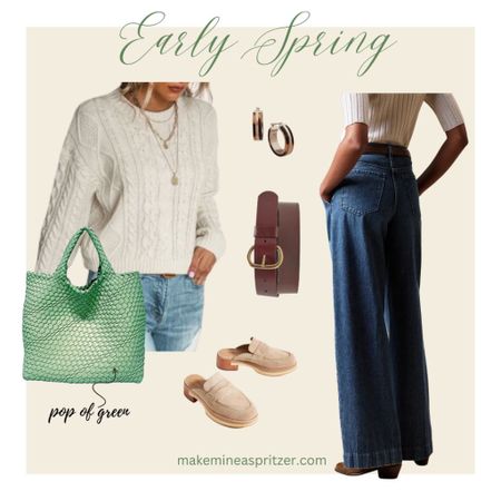 Early Spring outfit with a pop of green! 
#greenbqg #wovenbag #trouserjean 

#LTKstyletip