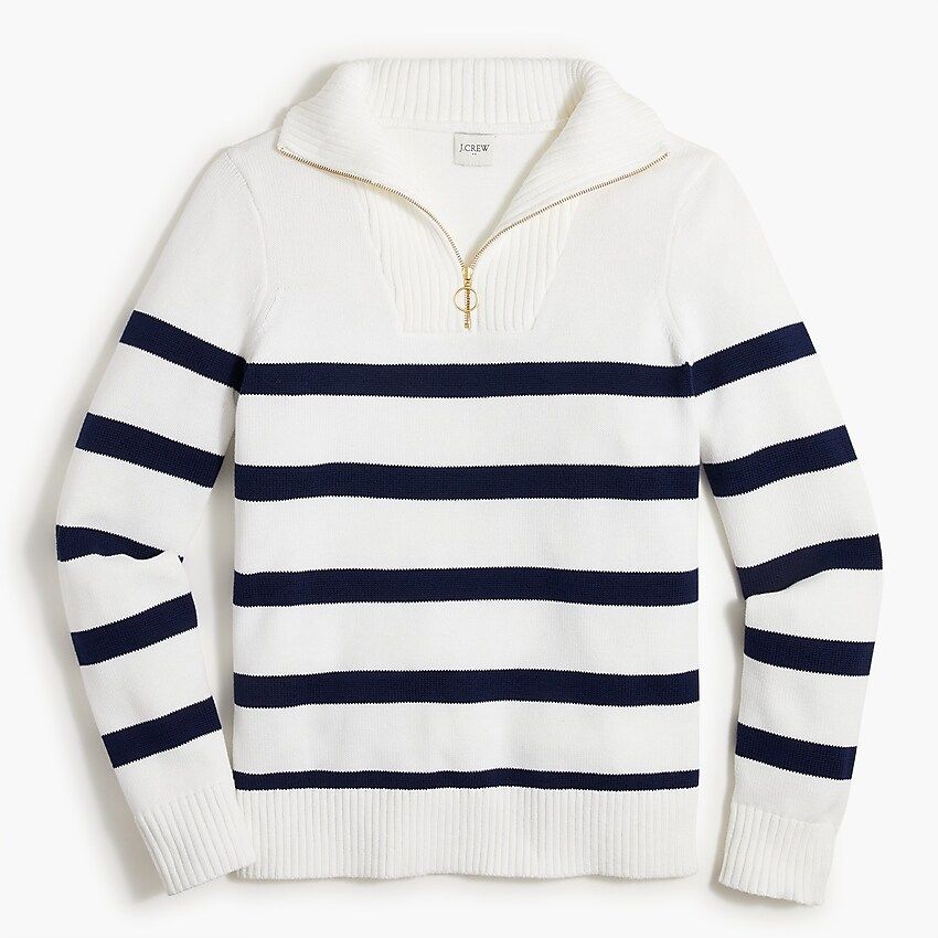 Striped wide-collar zip sweater | J.Crew Factory