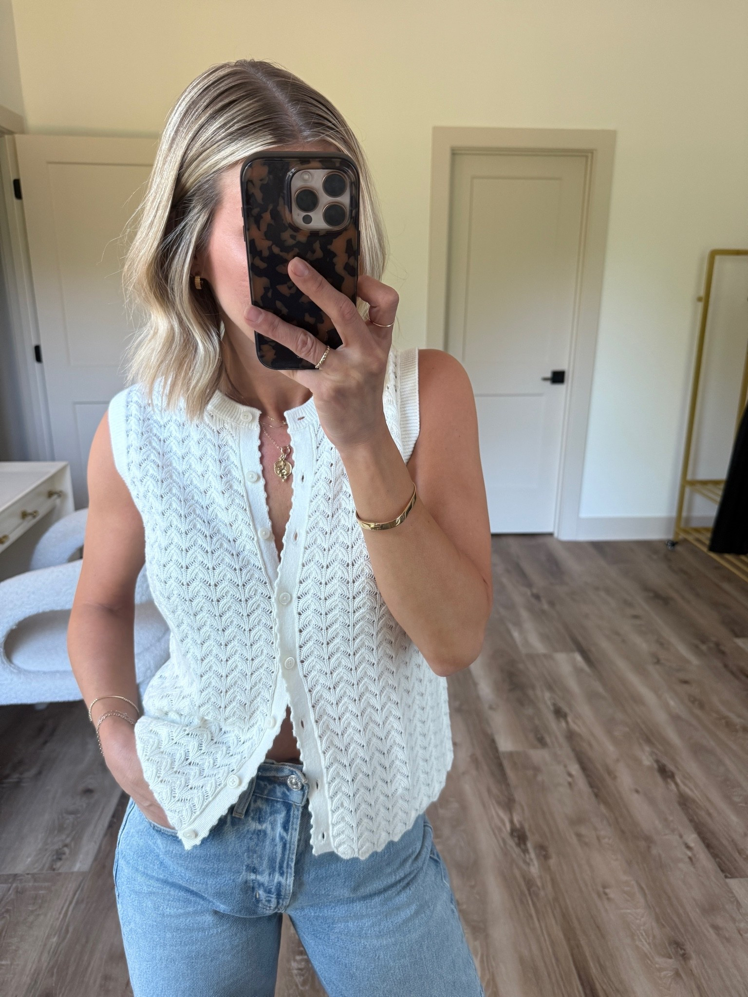 Wearing small sweater vest, 24 jeans (sized down for closer fit), sandals tts

#LTKootd #LTKgrwm #LTKOver40