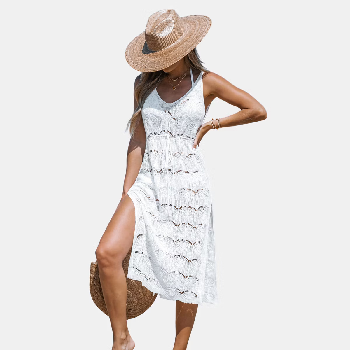 Women's Crochet V-neck Drawstring Cover-Up Dress - Cupshe | Target