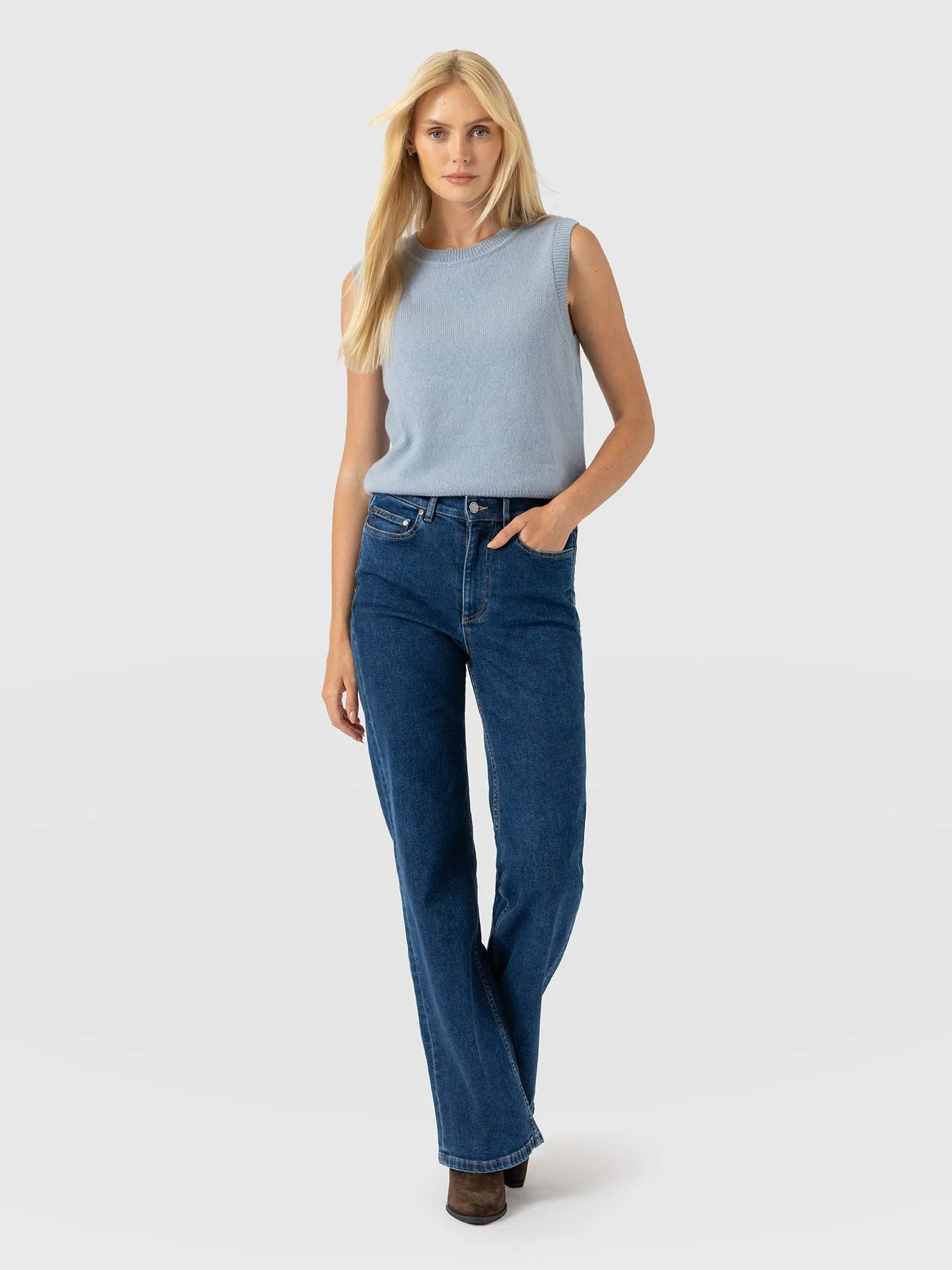 Wide Leg Jeans - Mid Blue | Saint + Sofia UK