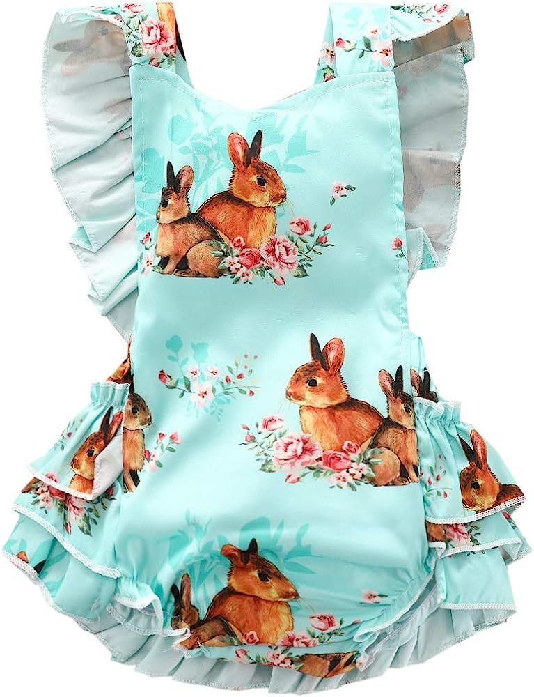 Easter Outfits Baby Girls Rompers Toddler Sleeveless Ruffle Bunny Bodysuit Jumpsuit Summer Clothe... | Amazon (US)