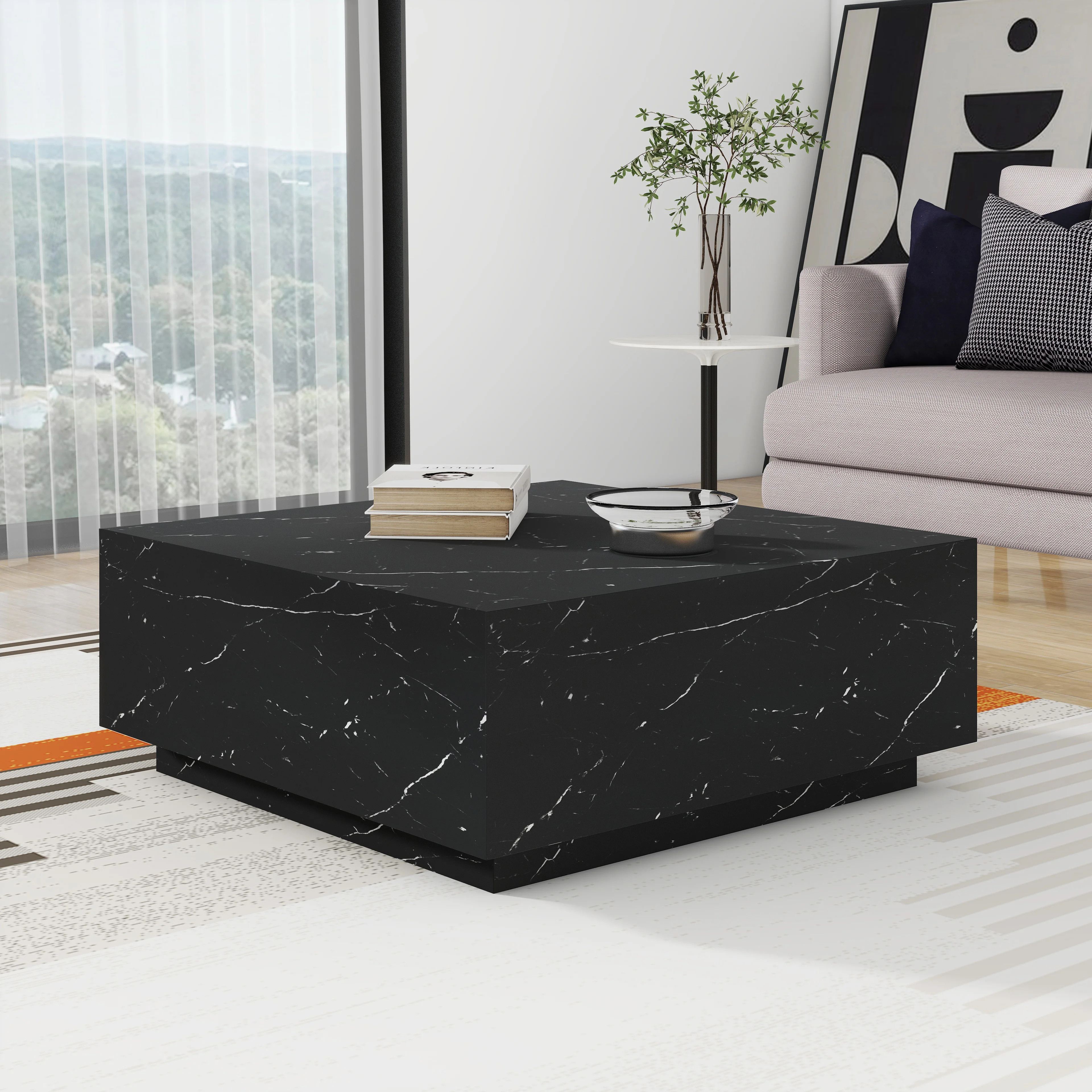 Latitude Run® Wahidul 35'' Faux Marble Modern Block Coffee Table & Reviews | Wayfair | Wayfair North America