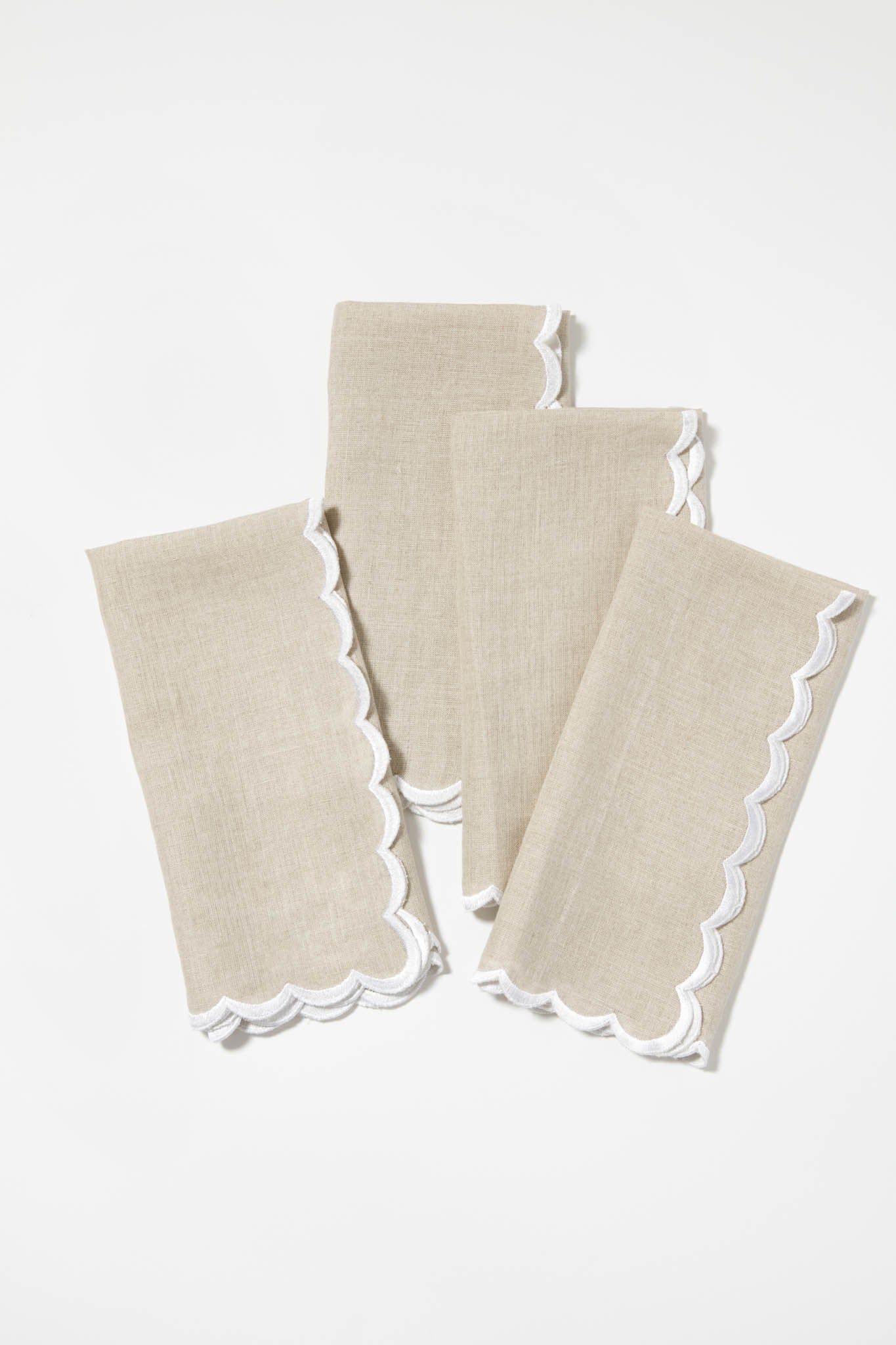 Sand and White Embroidered Linen Napkins Set of 4 | Tuckernuck (US)