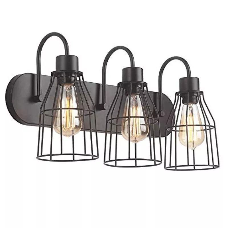 Metal Cage 3-Bulb Bathroom Vanity Light 