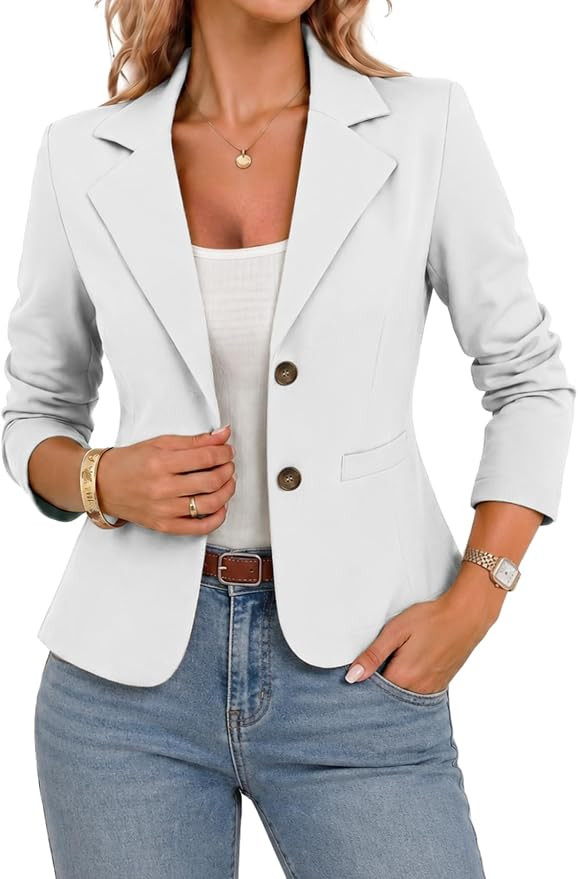 ELLEVEN Women's Casual Stretchy Knit Blazer,Lightweight Slim Fit Jackets Long Sleeve Business Sui... | Amazon (US)