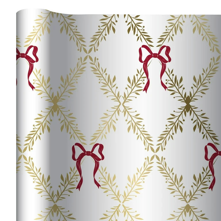 Gold and White Harlequin Leaves Premium Heavyweight Christmas Wrapping Paper, 25 sq ft, by My Tex... | Walmart (US)
