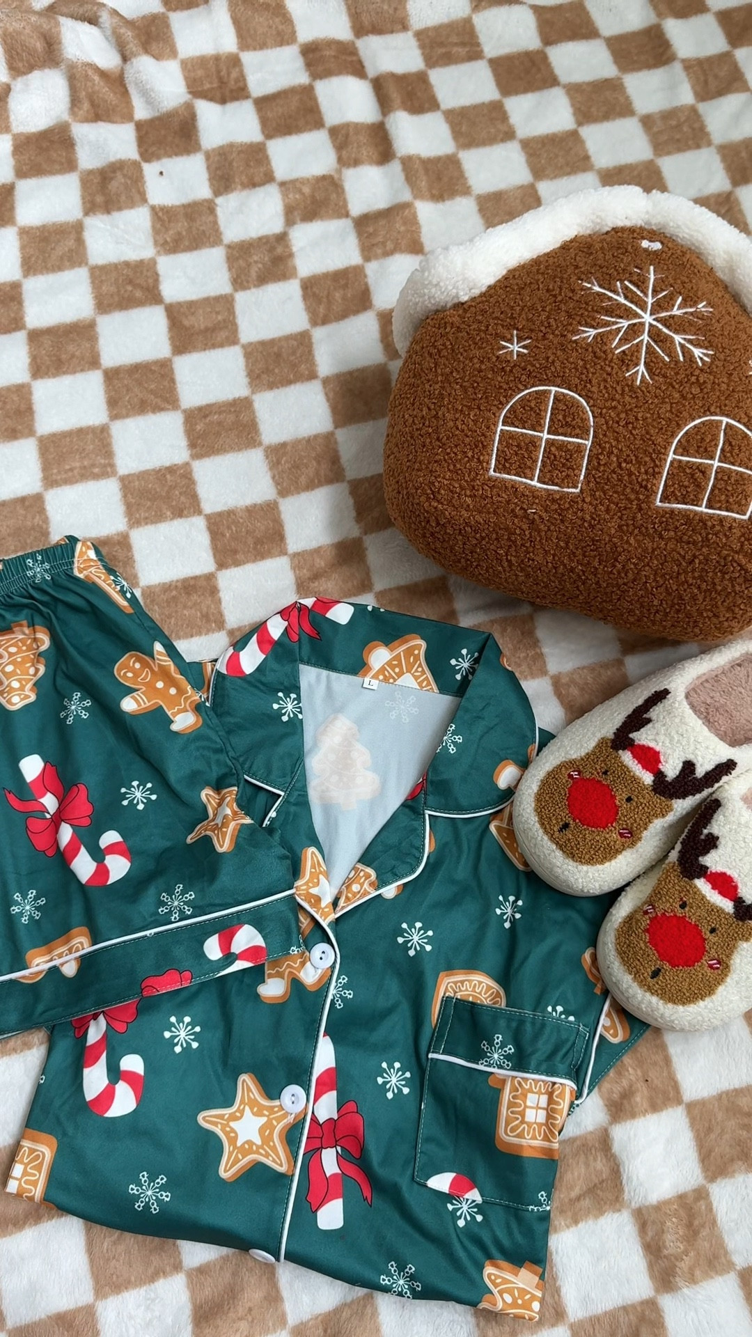 The cutest gingerbread Christmas pajamas and reindeer slippers 

Pajamas are on my TikTok shop showcase size L true to size 

#LTKGiftGuide #LTKSeasonal #LTKHoliday