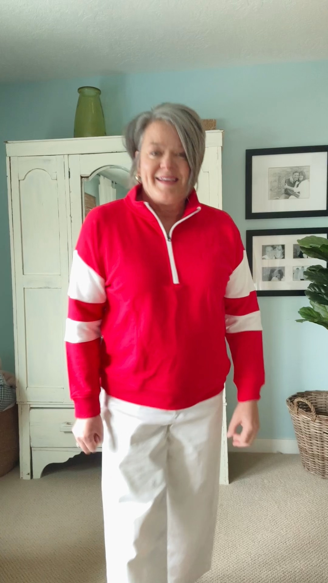 Totally in love with this Terry sweatshirt in red and white! It’s lightweight and soft. It makes me feel pulled together in minutes! Looks great with dark jeans, light blue jeans and of course white. 
Every time I wear it I get compliments. 

Don’t miss out on this sweatshirt! 

#LTKMidsize #LTKdayinmylife #LTKootd