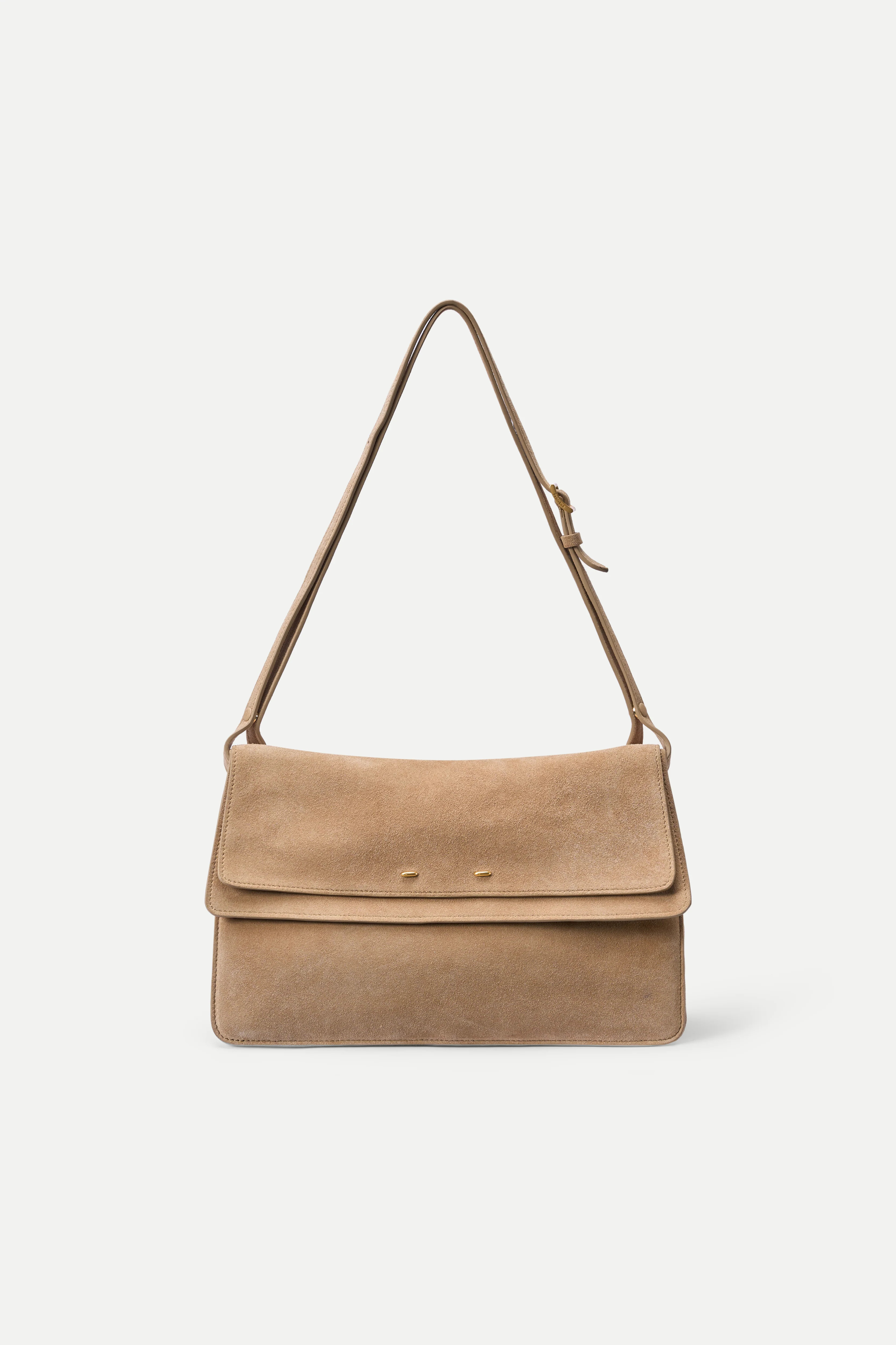 Soft Rialto Double-Flap Shoulder Bag in Soft Velvety Suede | Fabrique