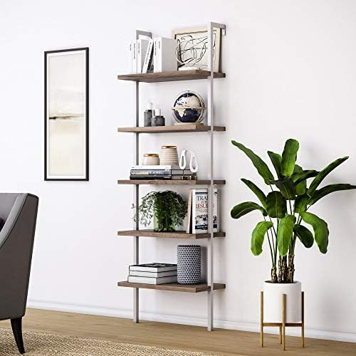 Nathan James Theo 5-Shelf Wood Modern Bookcase, Open Wall Mount Ladder Bookshelf with Industrial ... | Amazon (US)