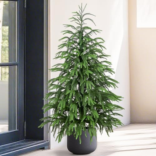 Artificial Norfolk Pine Tree, 3 ft Realistic Christmas Tree, Fake Potted Plants for Front Porch O... | Amazon (US)