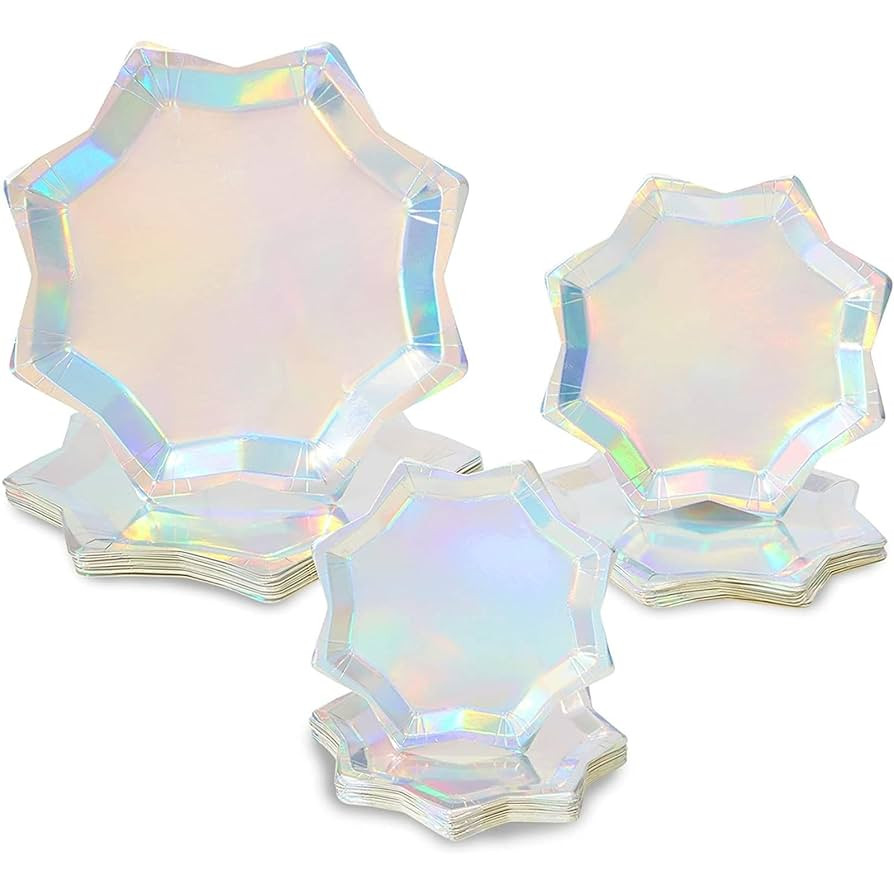 Sparkle and Bash 72 Pack Holographic Octagon Shaped Party Plates in 3 Sizes (72 Pack) | Amazon (US)