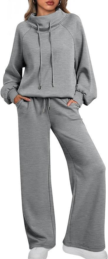 AUTOMET Lounge Sets for Women Sweatsuits 2 Piece Outfits 2025 Fall Drawstring Sweatshirt Wide Leg... | Amazon (US)