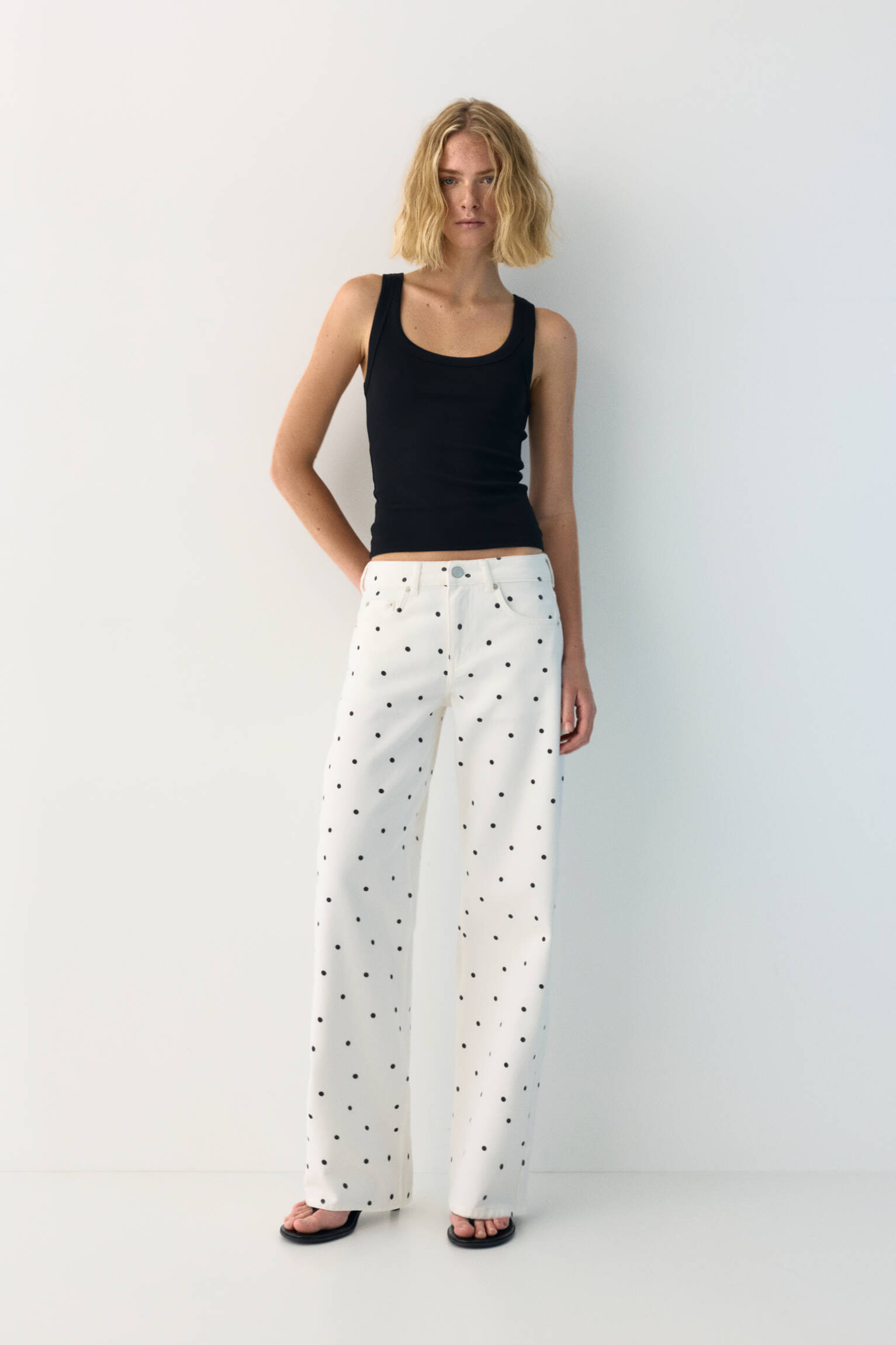 Polka dot straight-leg jeans - Pull&Bear United Kingdom | PULL and BEAR UK