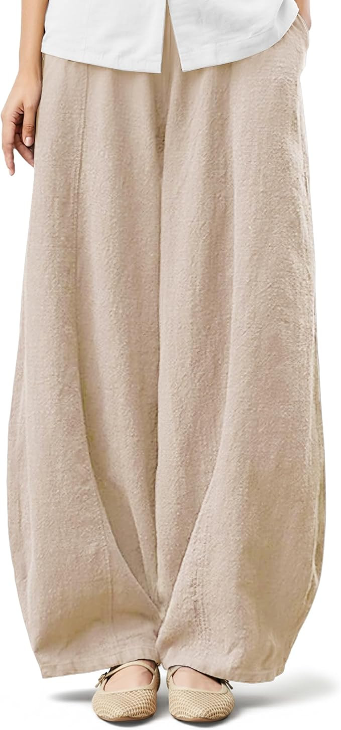 Tapata Womens 28/30/32/34 Inseam Casual Linen Pants Baggy Barrel Boho Trousers Elastic Waist Wide... | Amazon (US)