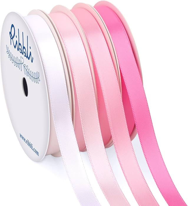 Ribbli Pink Satin Ribbon 3/8 Inch x 4 Rolls Total 40 Yards- White Pink Ribbon for Gift Wrapping C... | Amazon (US)