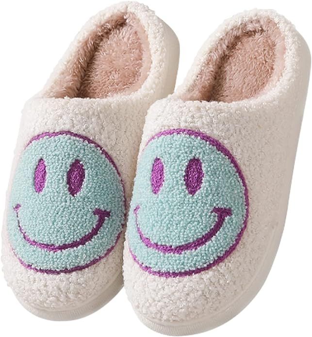 FACAXEDRE Retro Smile Face Slippers, Happy Face Slipper for Women, Soft Plush Comfy Preppy Women ... | Amazon (US)