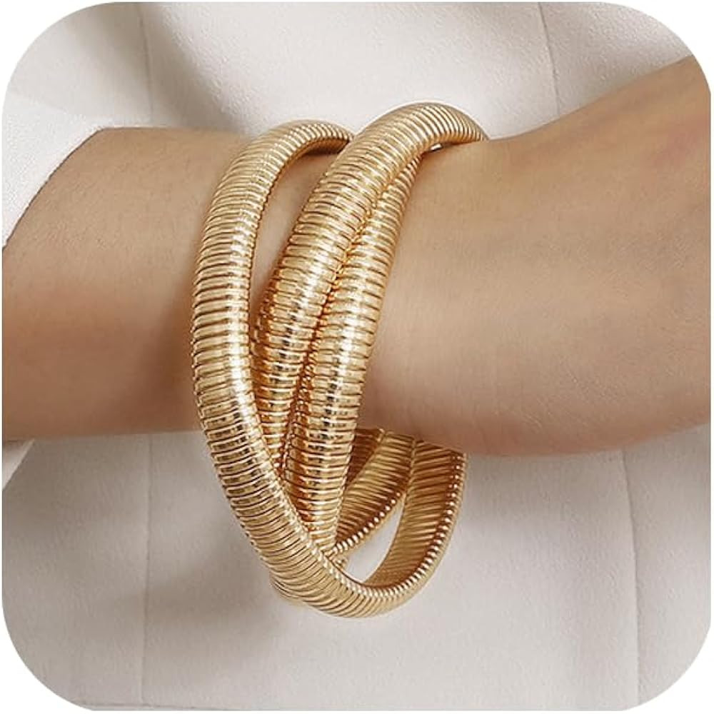 3PCS Chunky Gold Bangle Bracelets Trendy Wide Chunky Cuff Bangles Bracelets Gold Stackable Bracel... | Amazon (US)