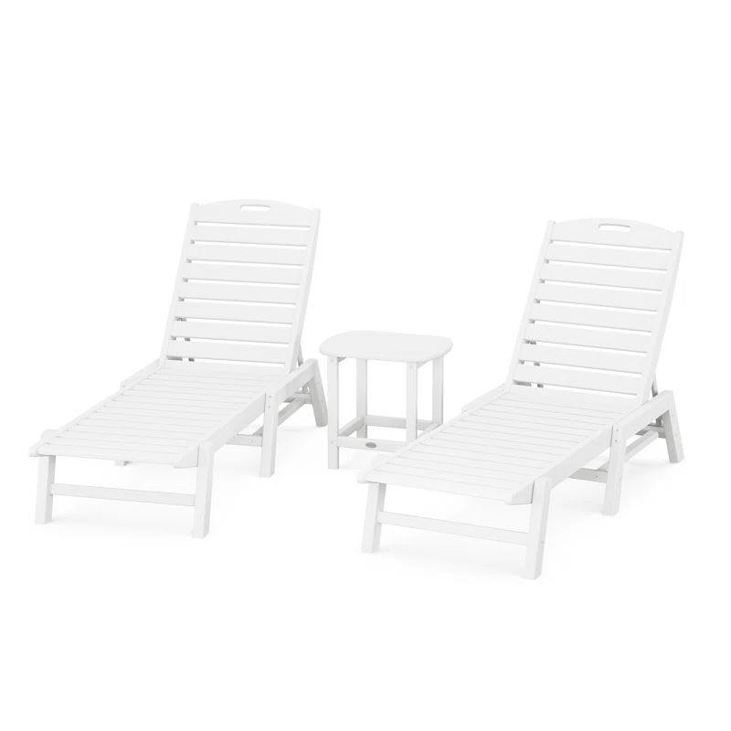 Nautical 3-Piece Chaise Lounge Set with South Beach 18" Side Table | Wayfair North America